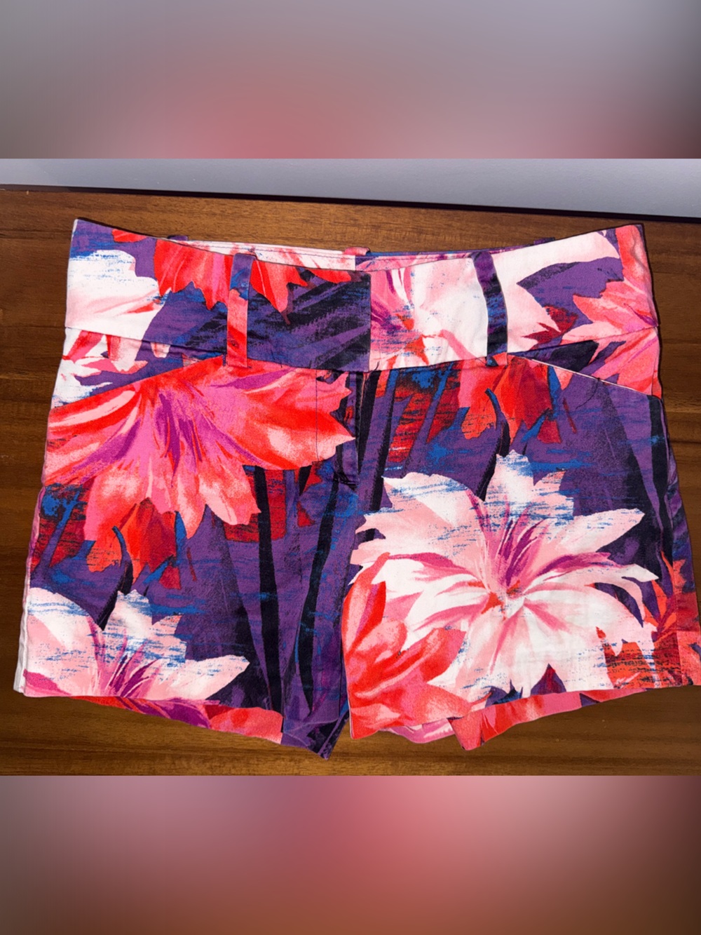 Ann Taylor Floral Jean Shorts — Pink & Purple